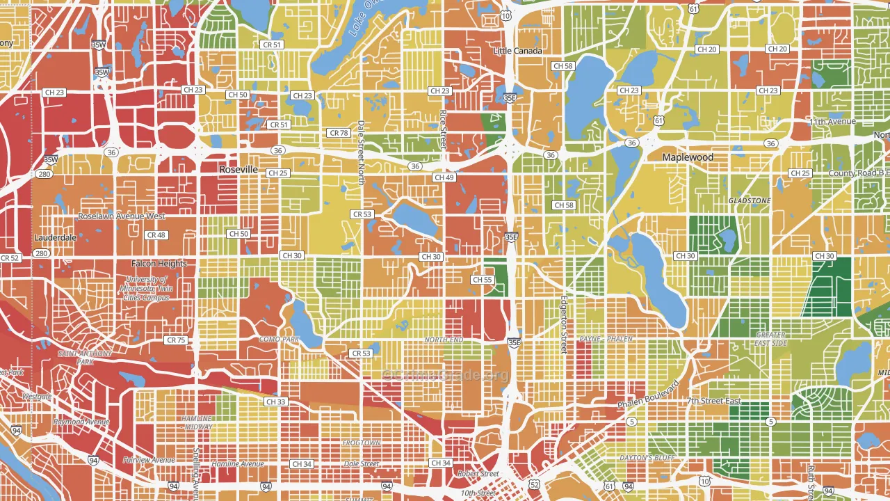Ramsey County, MN Map of Theft Rates