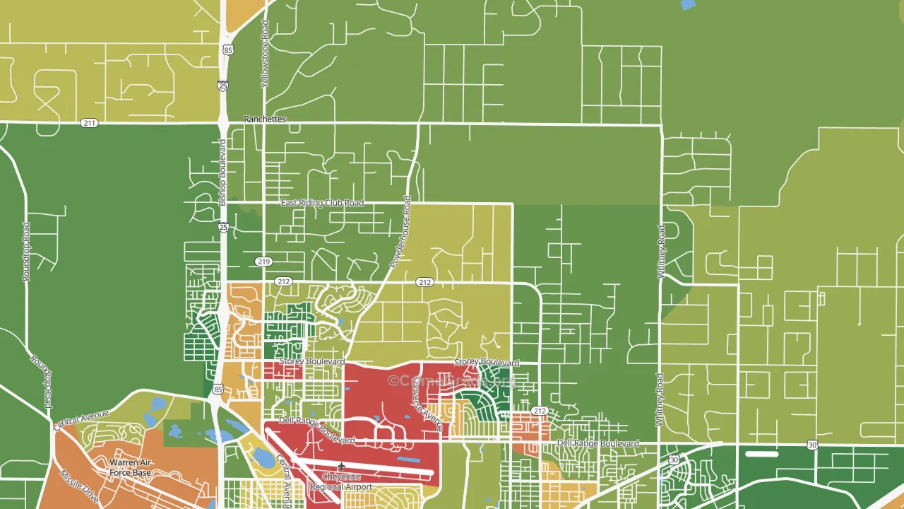 Ranchettes, WY Map of Theft Rates