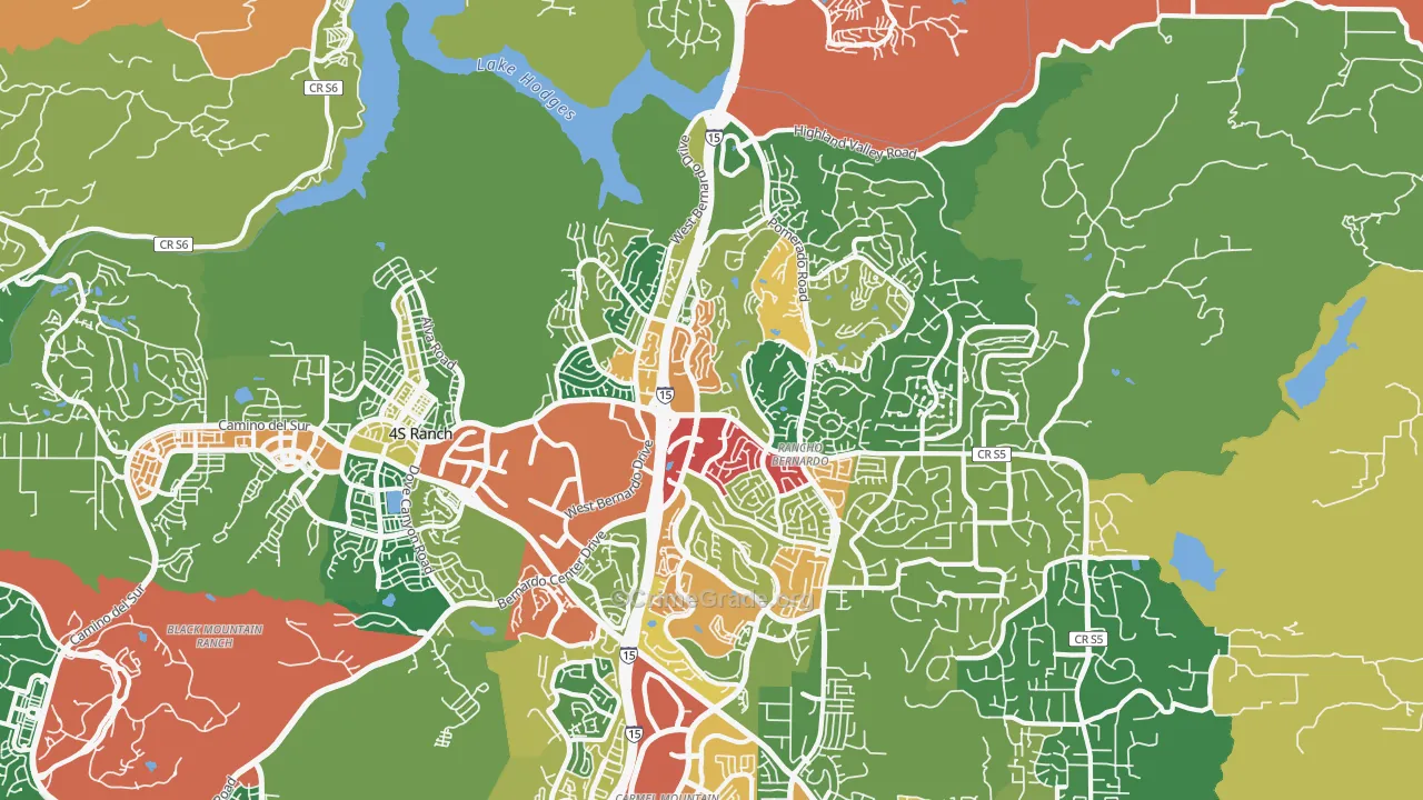 Rancho Bernadino, San Diego, CA Map of Theft Rates