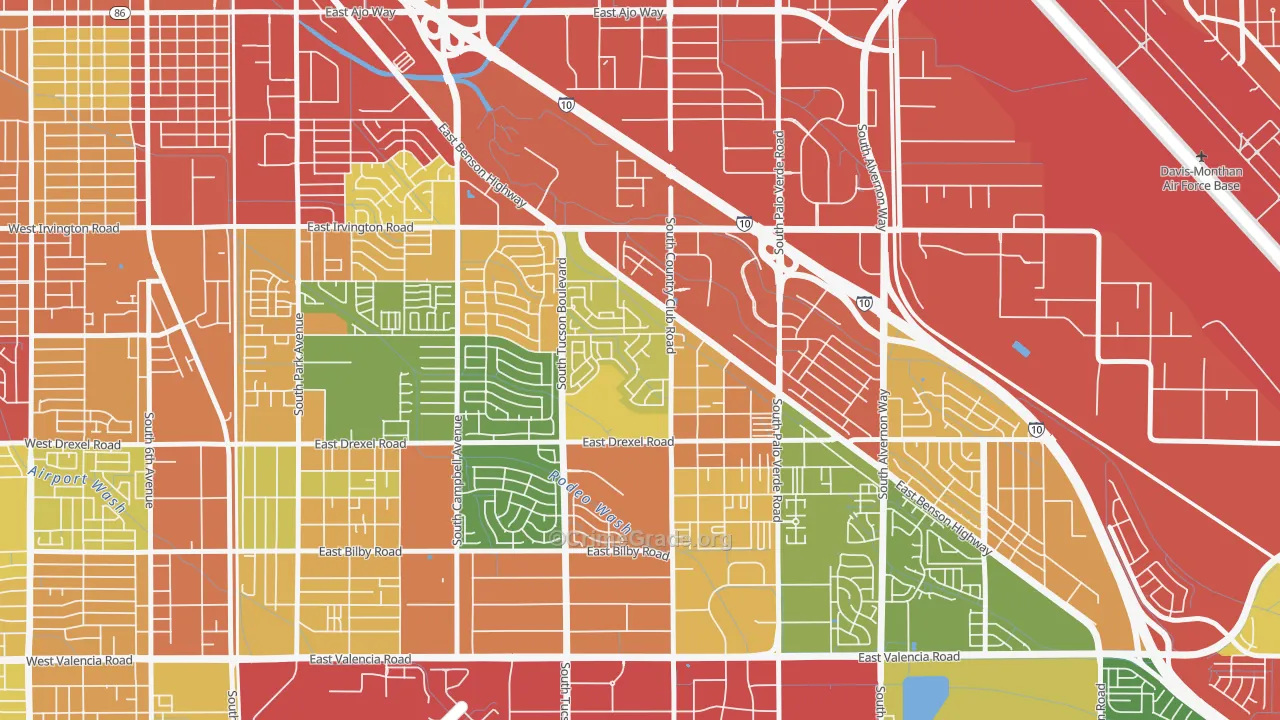 Rancho Buena, Tucson, AZ Map of Theft Rates