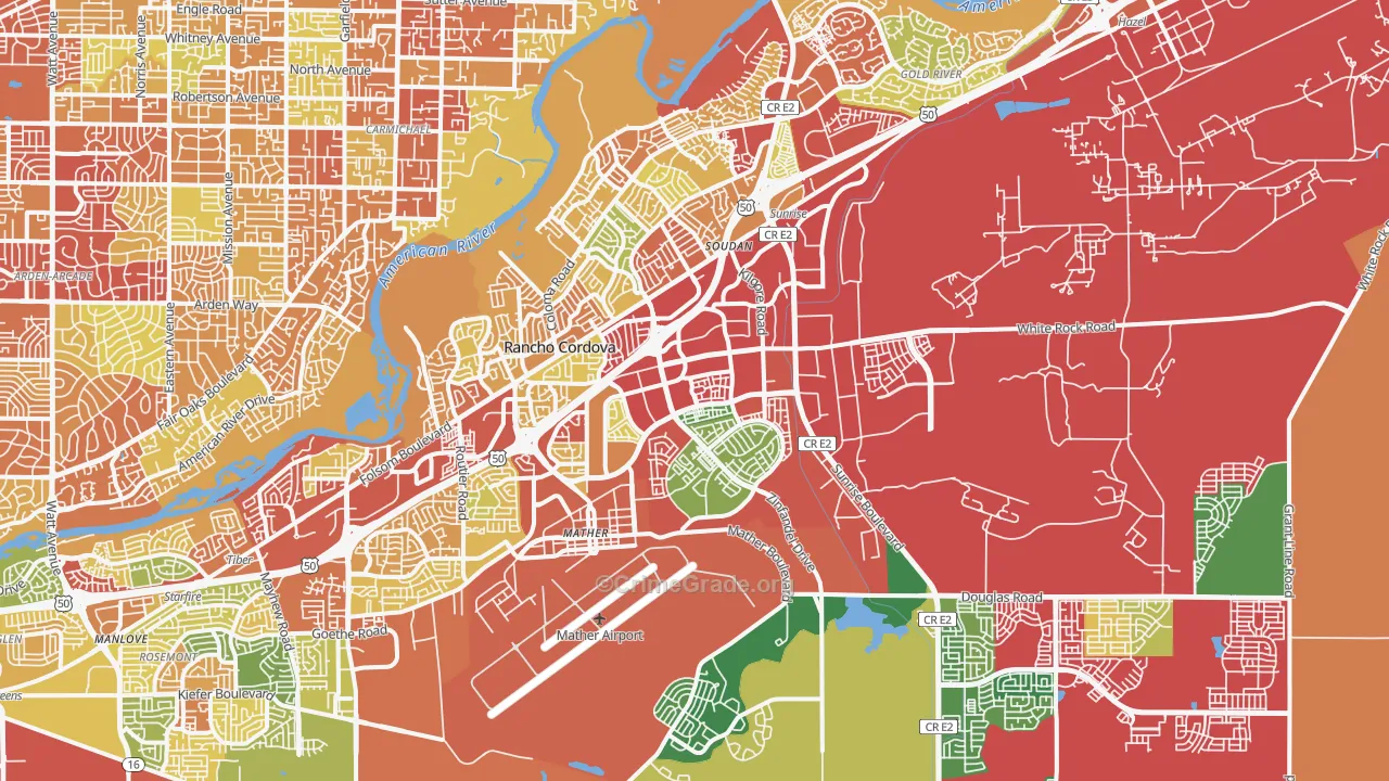 Rancho Cordova, CA Map of Theft Rates