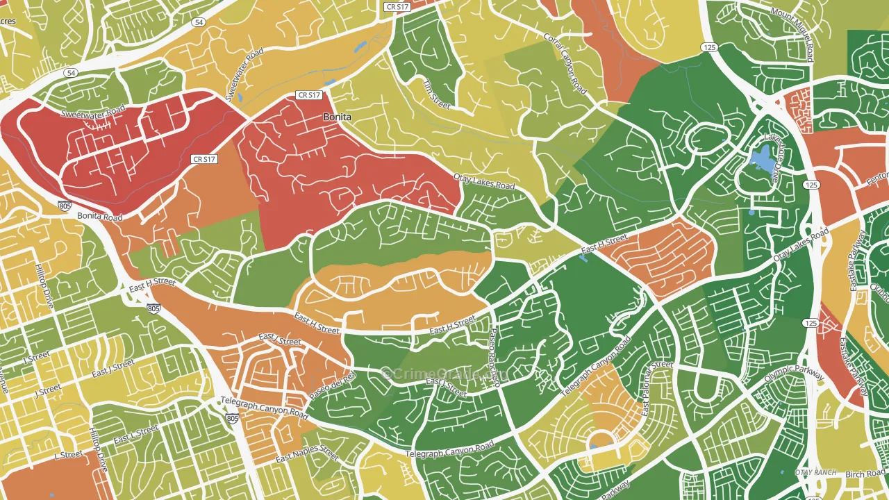 Rancho del Rey, Chula Vista, CA Map of Theft Rates