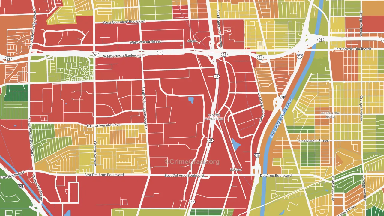 Rancho Dominguez, Compton, CA Map of Theft Rates