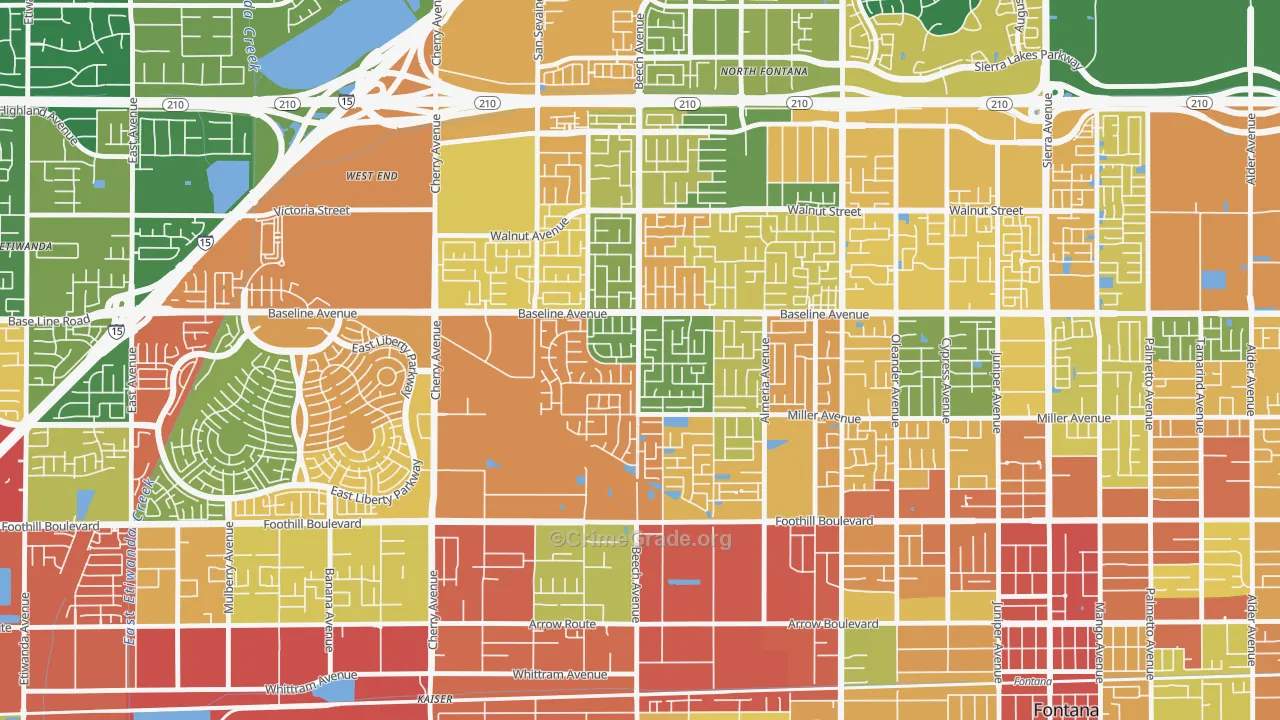 Rancho Fontana, Fontana, CA Map of Theft Rates