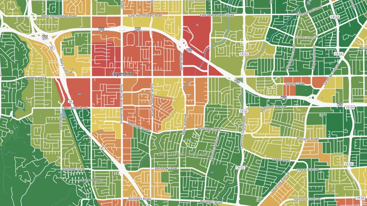 Rancho Rinconada, Cupertino, CA Map of Theft Rates
