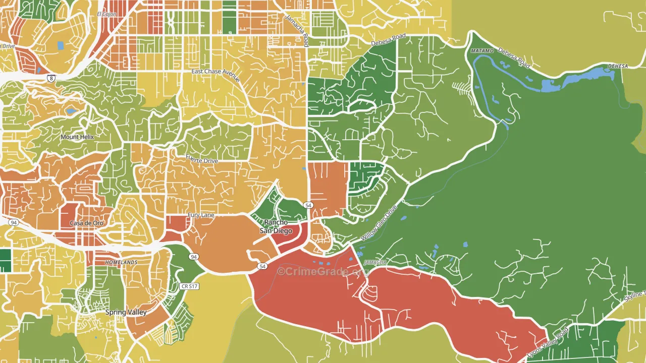 Rancho San Diego, CA Map of Theft Rates