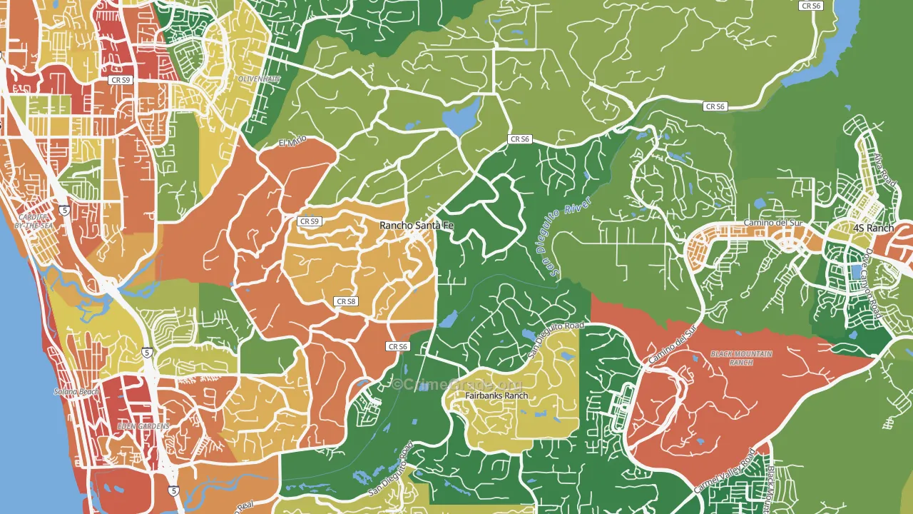 Rancho Santa Fe, CA Map of Theft Rates