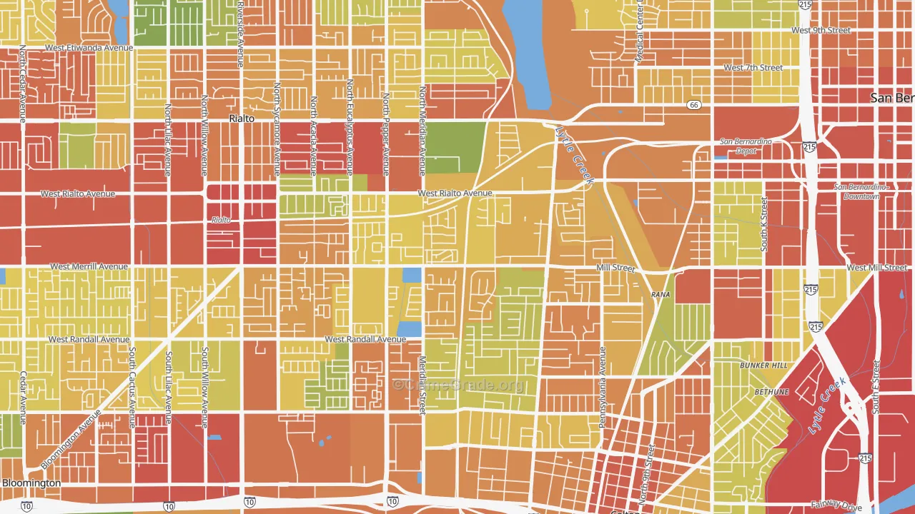 Rancho West, San Bernardino, CA Map of Theft Rates