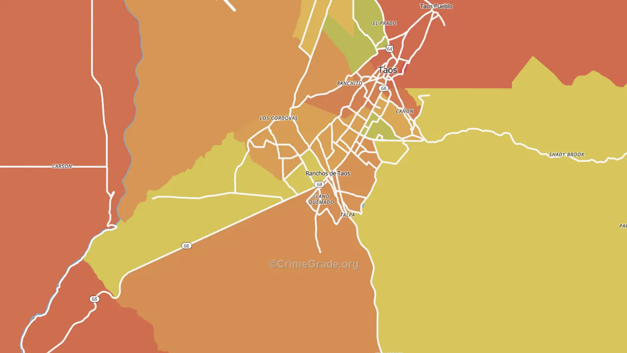 Ranchos de Taos, NM Map of Theft Rates