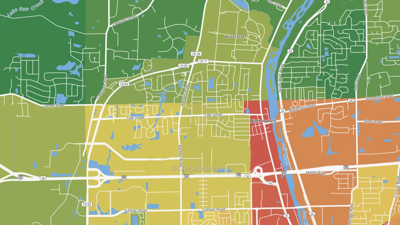 Randall Hills, North Aurora, IL Map of Theft Rates