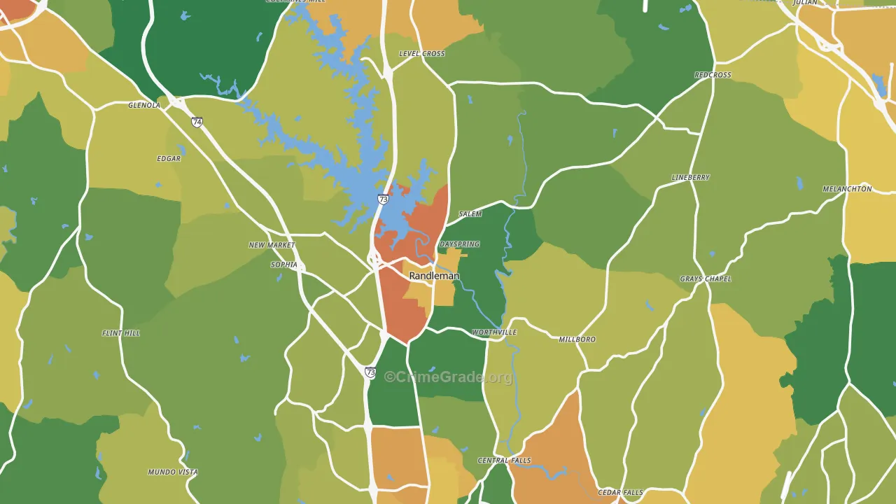 Randleman, NC Map of Theft Rates