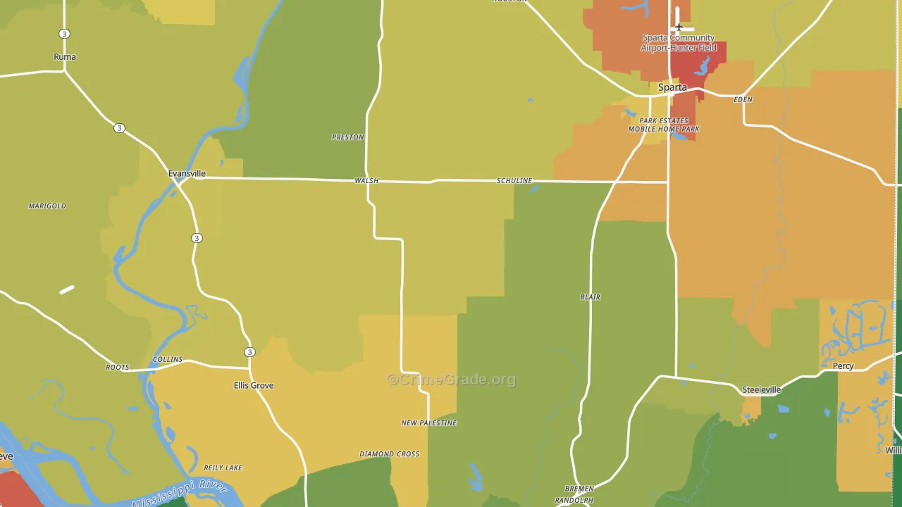 Randolph County, IL Map of Theft Rates