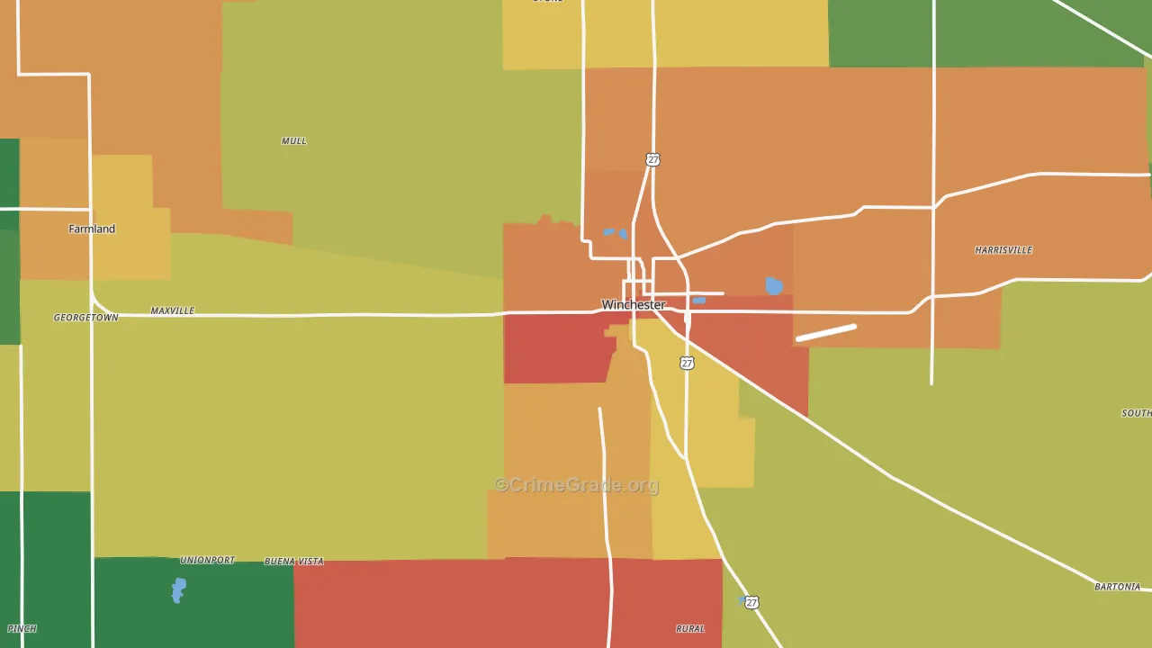 Randolph County, IN Map of Theft Rates
