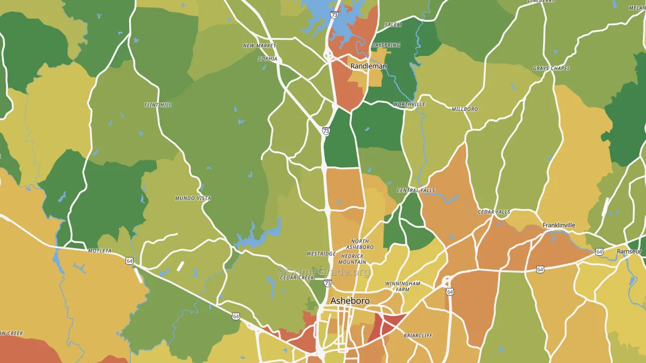 Randolph County, NC Map of Theft Rates