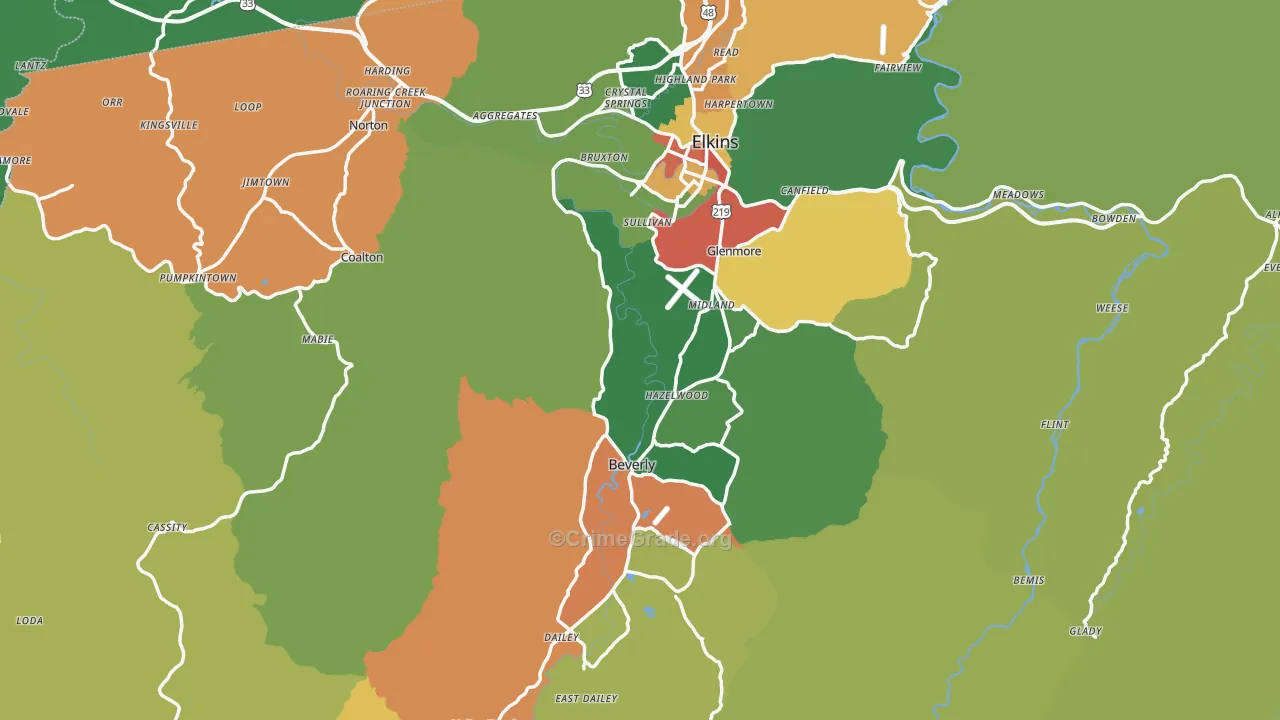 Randolph County, WV Map of Theft Rates