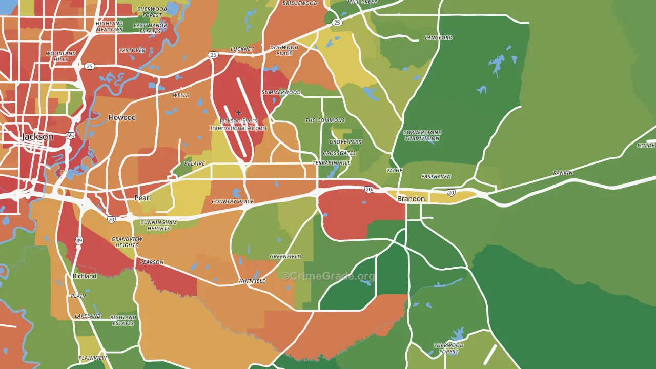 Rankin County, MS Map of Theft Rates