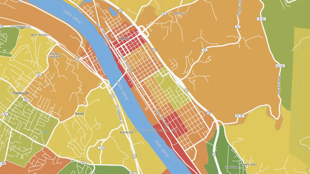 Rankin Historic District, Ironton, OH Map of Theft Rates