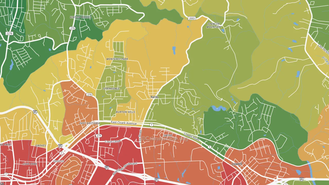 Ranlo, NC Map of Theft Rates