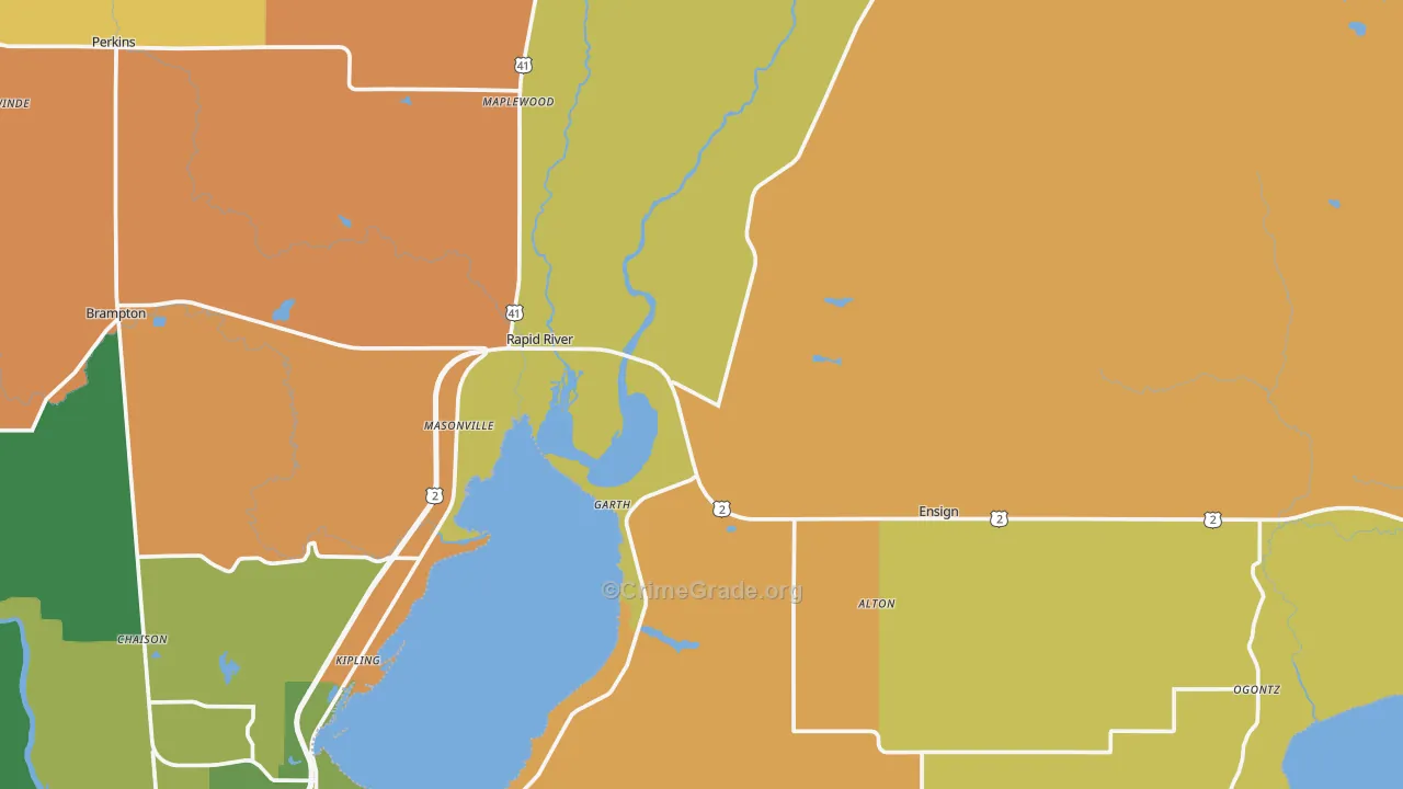 Rapid River, MI Map of Theft Rates