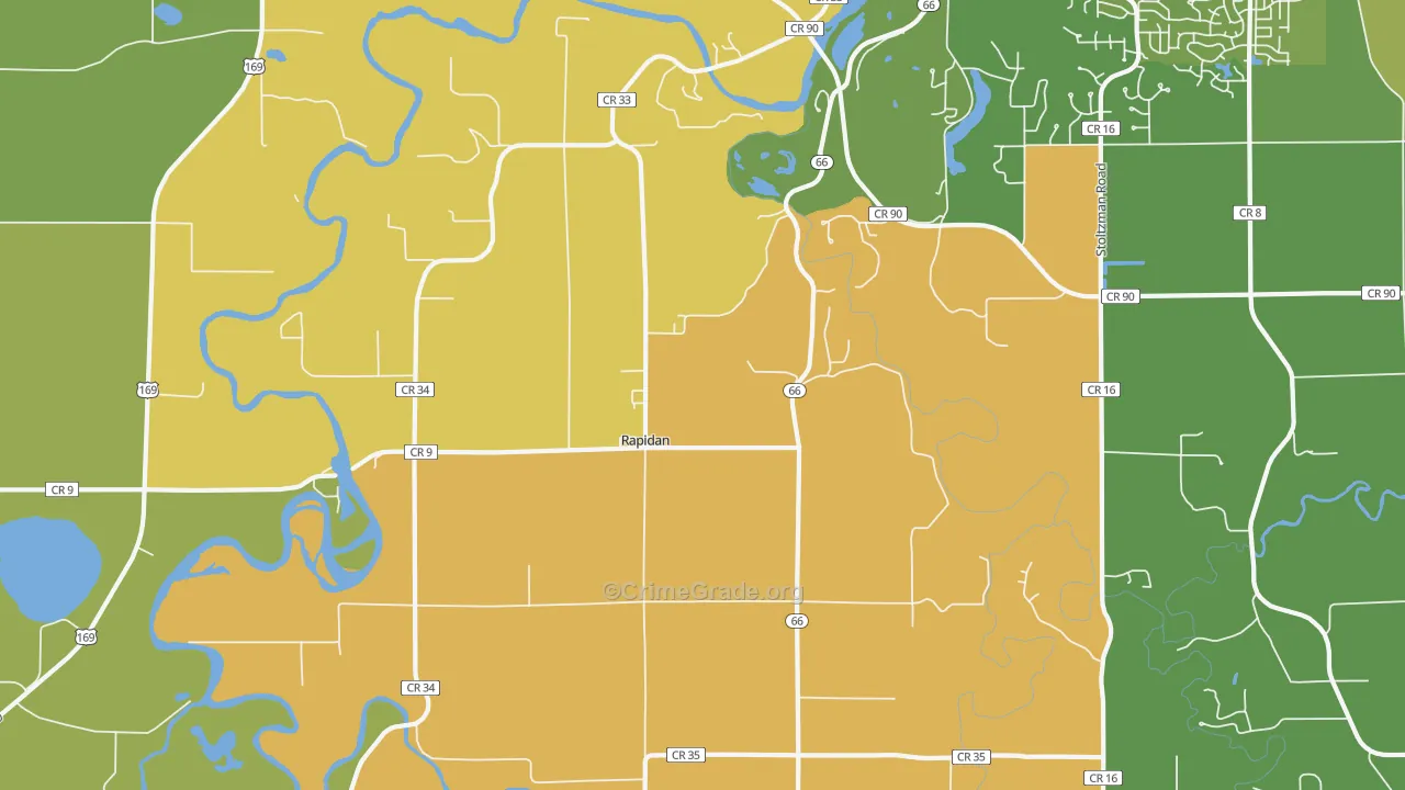Rapidan, MN Map of Theft Rates