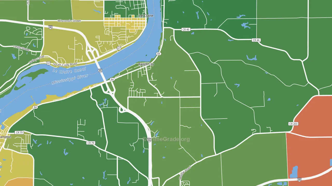 Rapids City, IL Map of Theft Rates