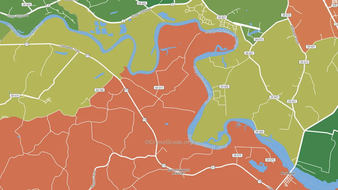 Rappahannock Academy, VA Map of Theft Rates