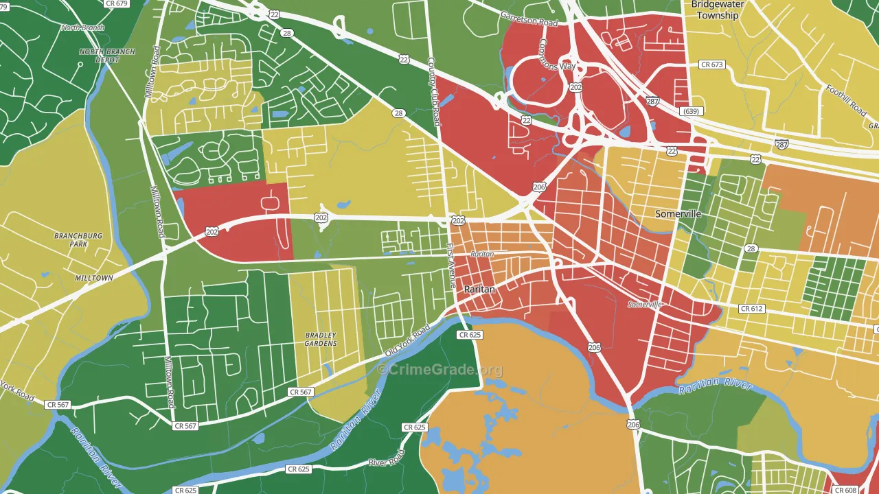 Raritan, NJ Map of Theft Rates