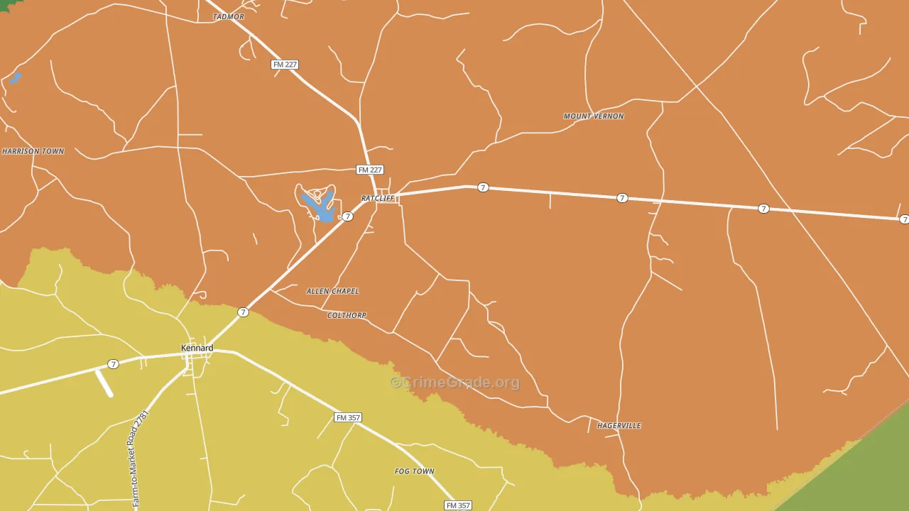 Ratcliff, TX Map of Theft Rates