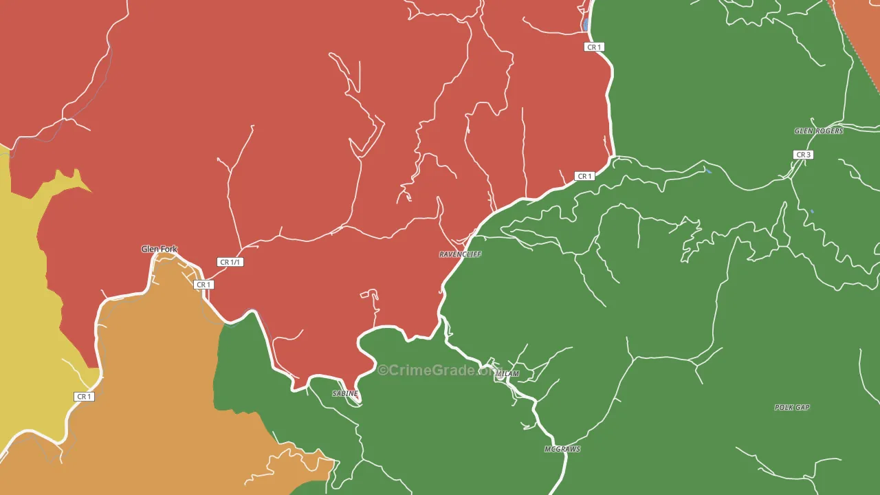 Ravencliff, WV Map of Theft Rates