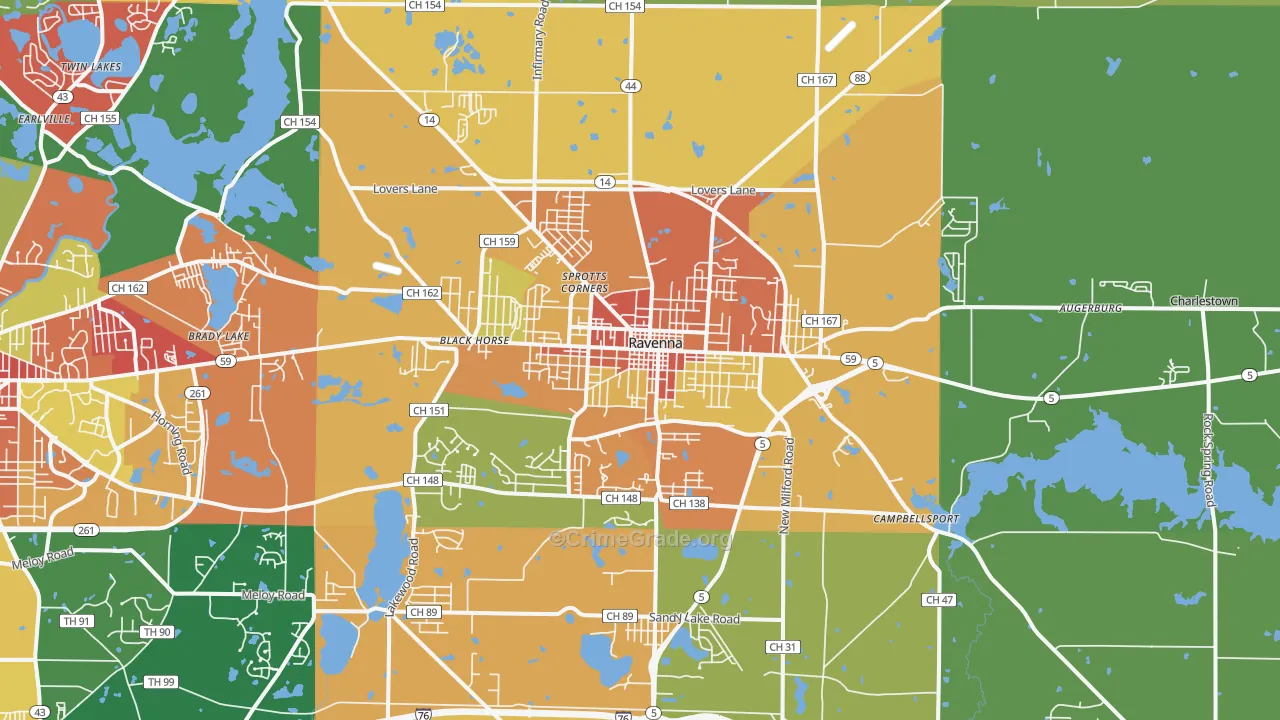 Ravenna, OH Map of Theft Rates