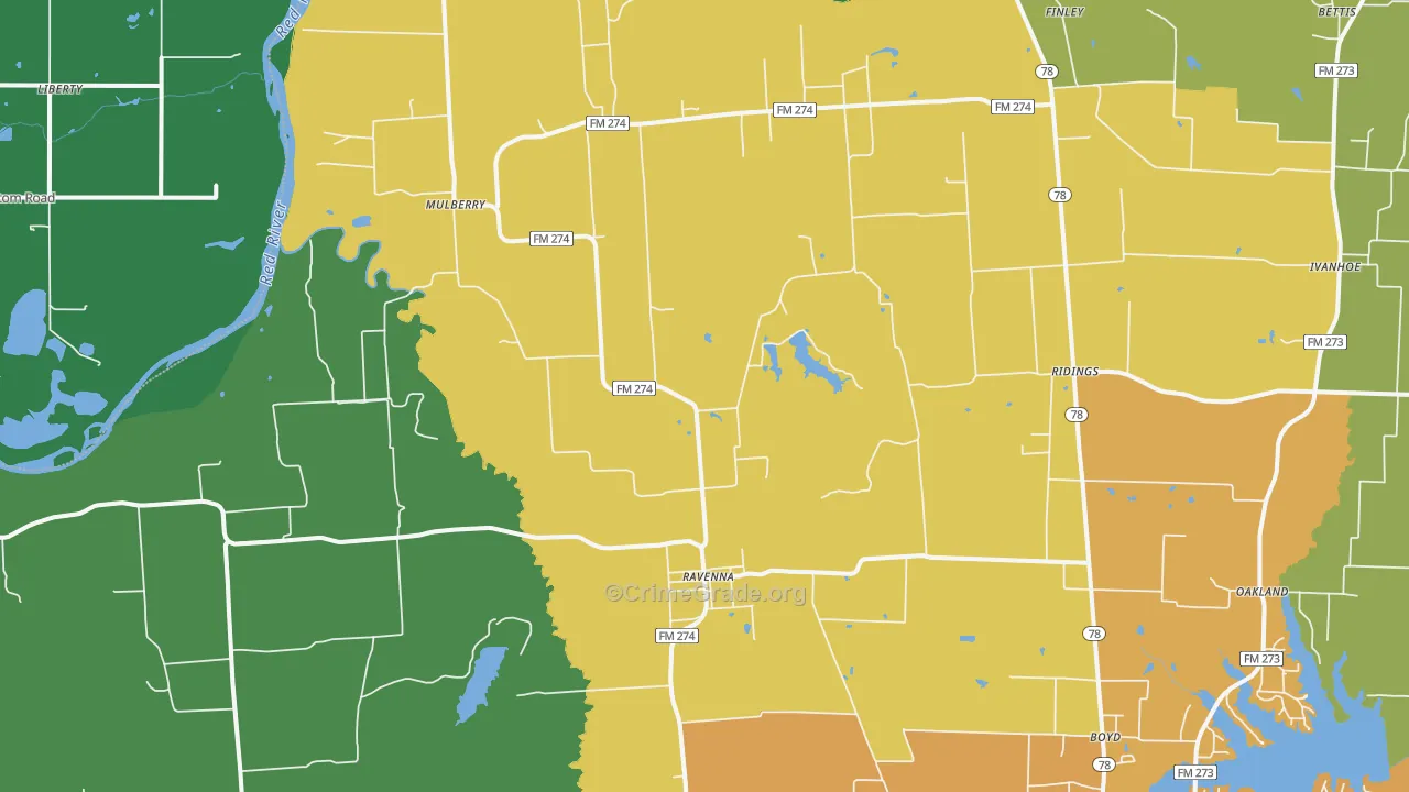 Ravenna, TX Map of Theft Rates