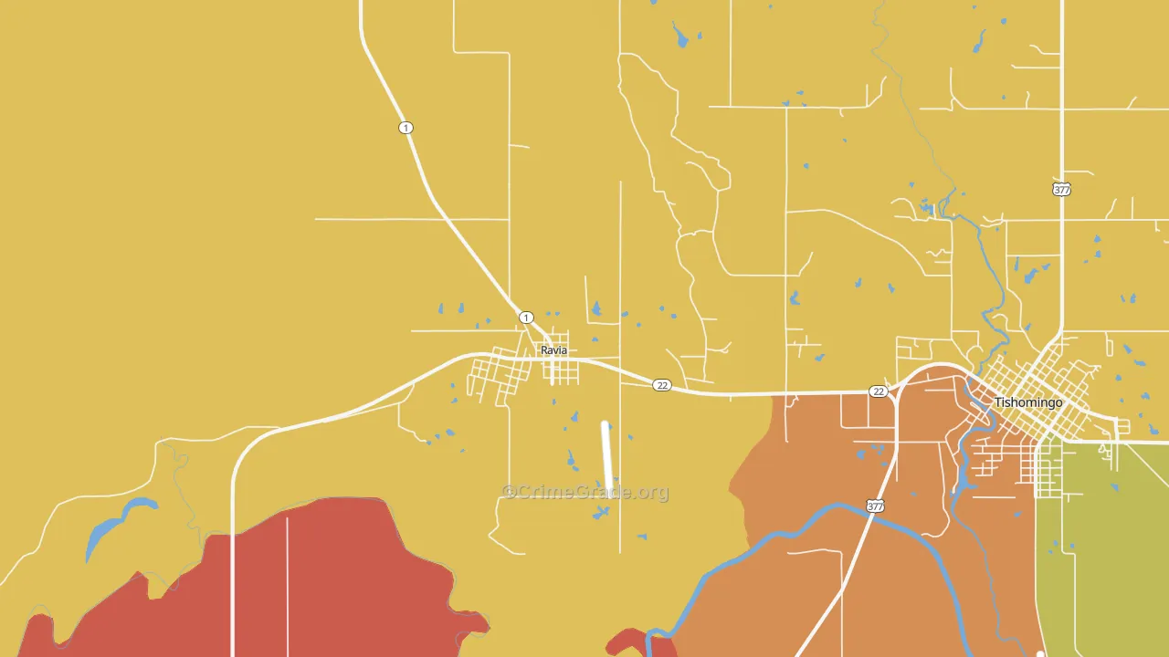 Ravia, OK Map of Theft Rates