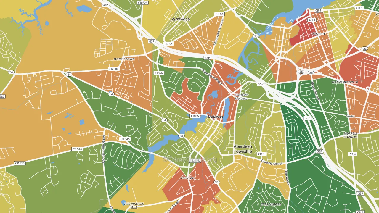 Ravine Gardens, Matawan, NJ Map of Theft Rates