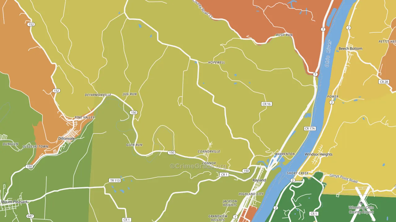 Rayland, OH Map of Theft Rates