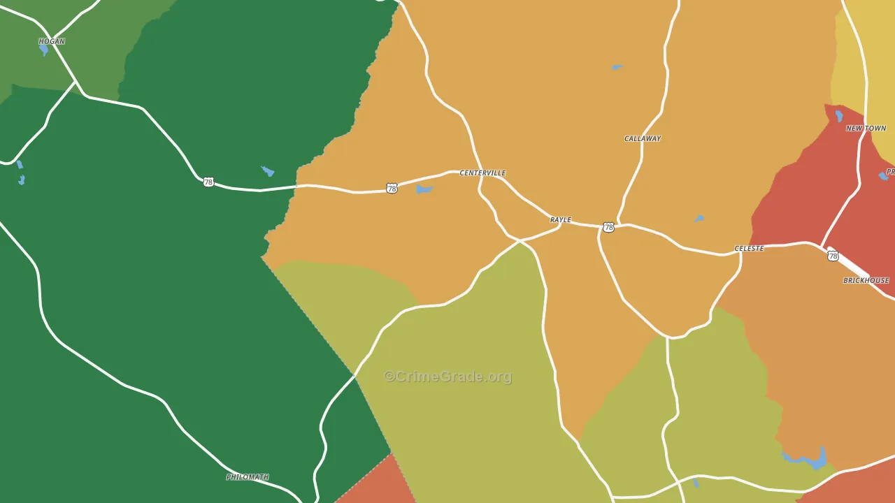 Rayle, GA Map of Theft Rates