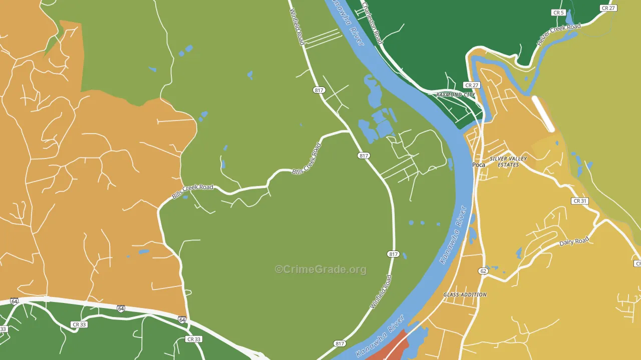 Raymond City, WV Map of Theft Rates