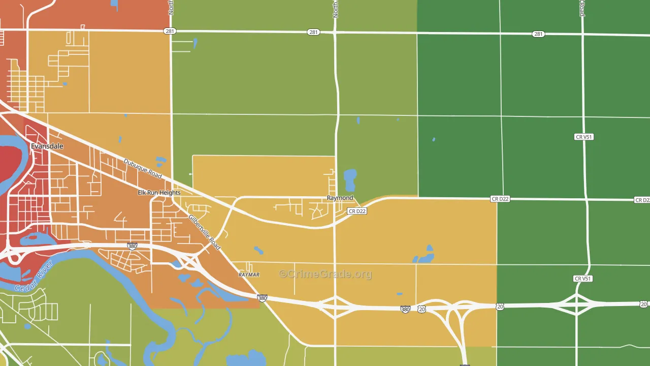 Raymond, IA Map of Theft Rates