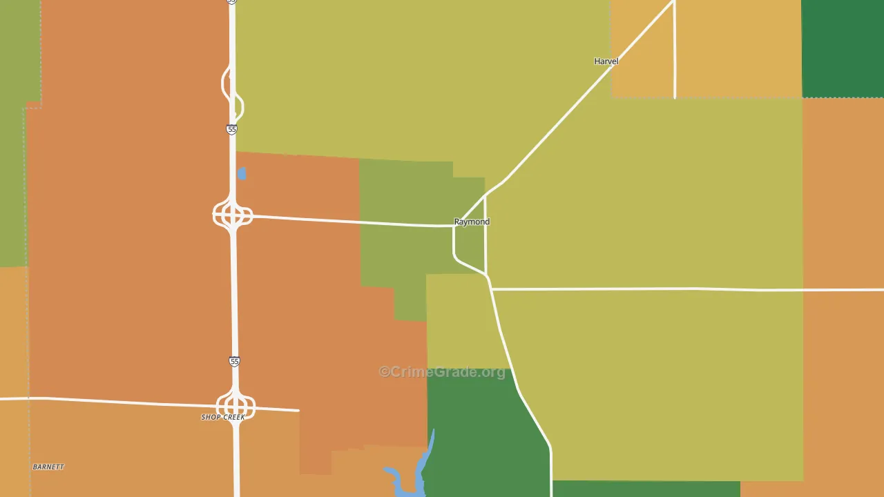 Raymond, IL Map of Theft Rates