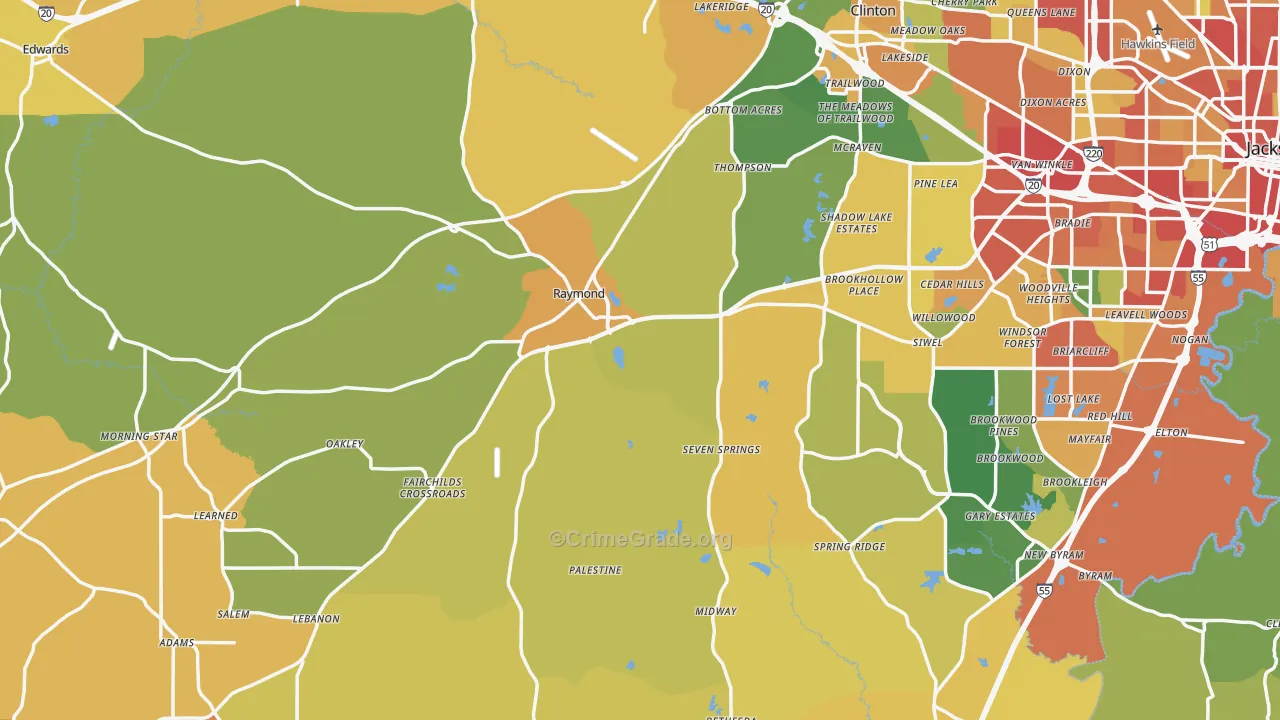Raymond, MS Map of Theft Rates