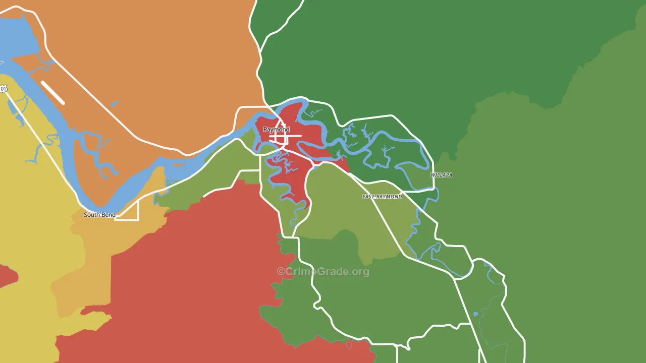 Raymond, WA Map of Theft Rates