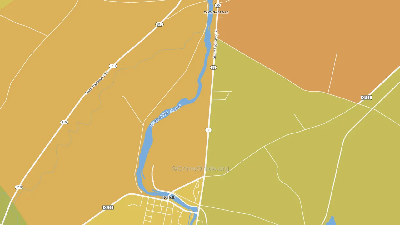 Raymondville, NY Map of Theft Rates