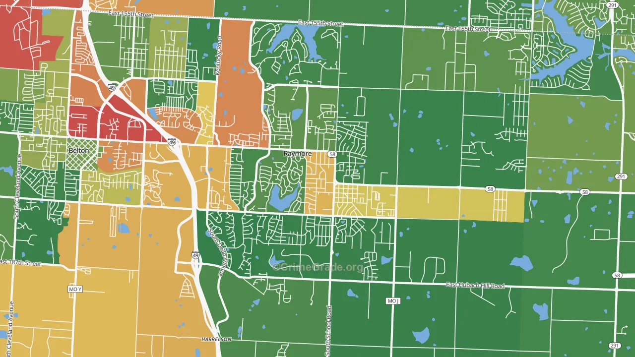 Raymore, MO Map of Theft Rates