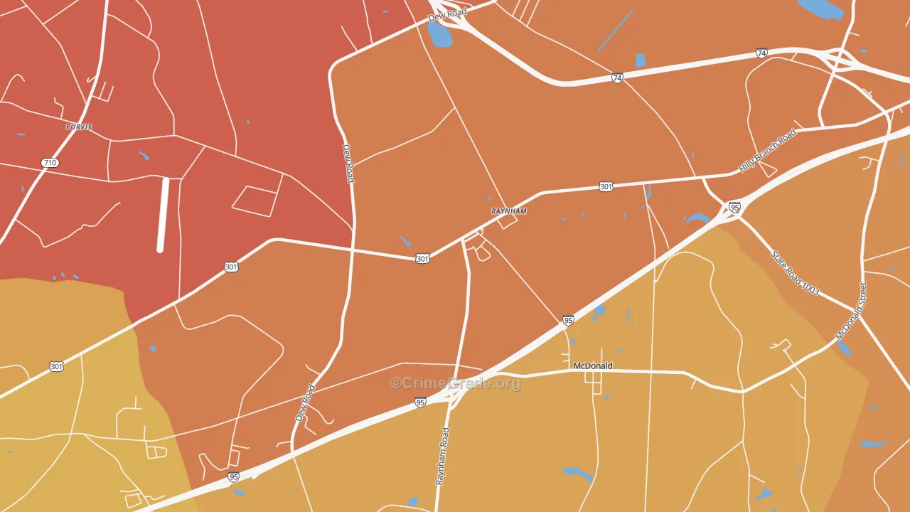 Raynham, NC Map of Theft Rates