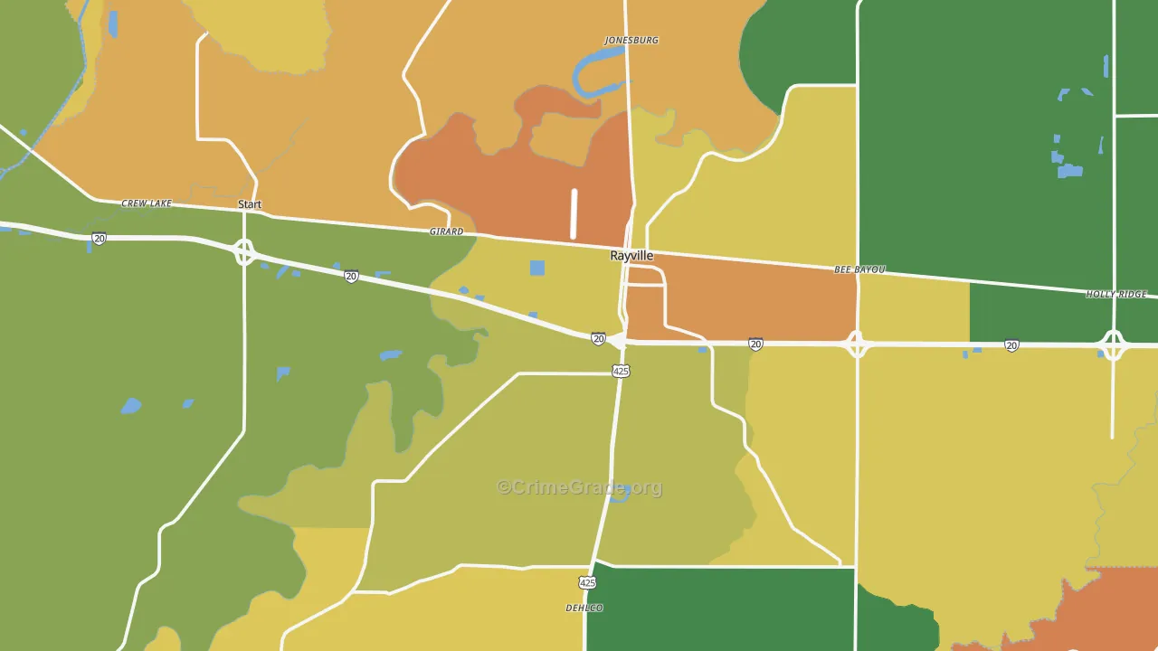 Rayville, LA Map of Theft Rates