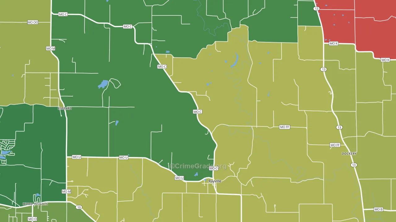 Rayville, MO Map of Theft Rates