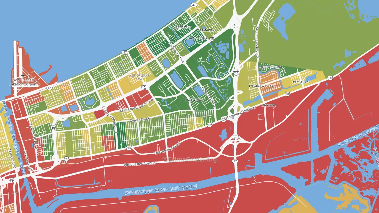 Read Blvd East, New Orleans, LA Map of Theft Rates