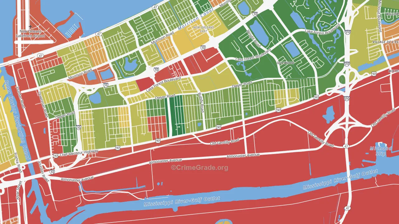 Read Blvd West, New Orleans, LA Map of Theft Rates
