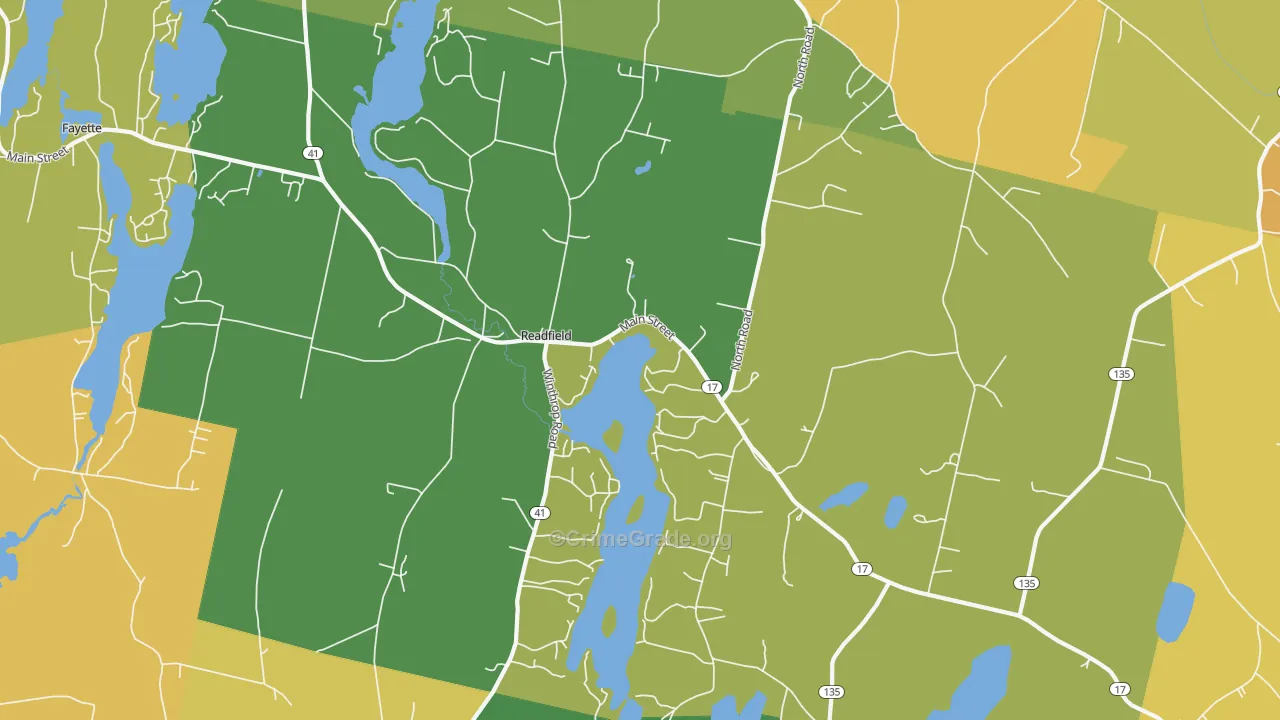 Readfield, ME Map of Theft Rates