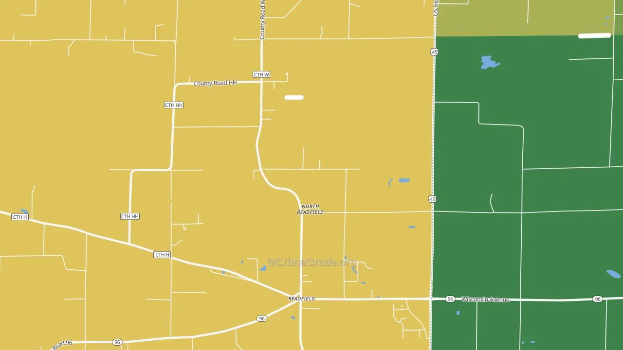 Readfield, WI Map of Theft Rates