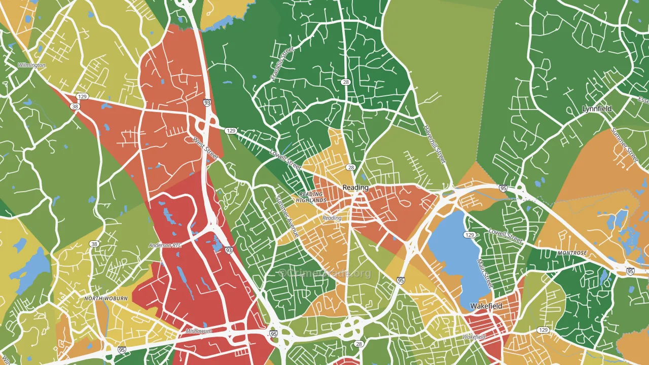 Reading, MA Map of Theft Rates
